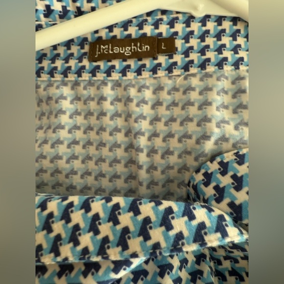 J. McLaughlin Brynn Jersey Blue Geo Print Shirt Size Large - Picture 3 of 4